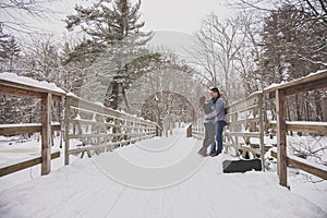 Young couple outdoors in winter