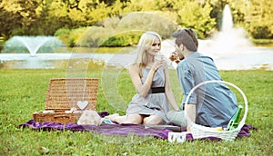 Young couple on the picnic