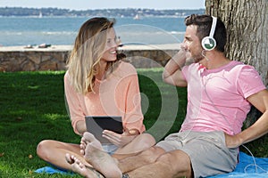 Young couple on picnic outdoors