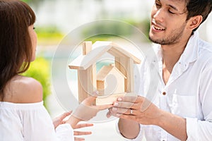 Young couple planning to buy a house concept.