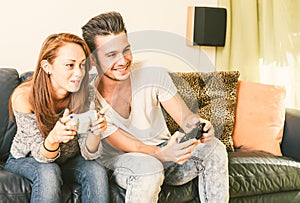 Young couple playing video games