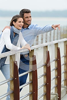 Young couple pointing something