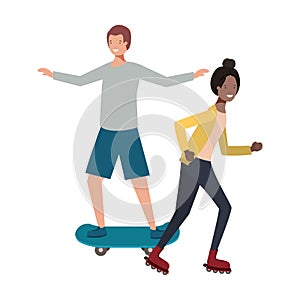 Young couple practicing sports avatar character