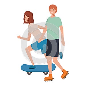 Young couple practicing sports avatar character