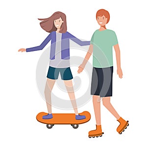 Young couple practicing sports avatar character