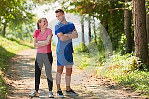 young couple preparing for a morning run