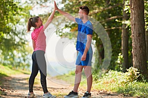 young couple preparing for a morning run
