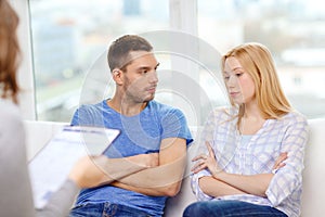 Young couple with a problem at psychologist office