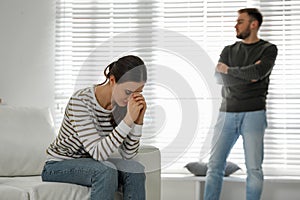 Young couple quarreling. Jealousy in relationship