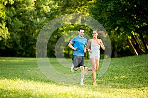 Young couple running