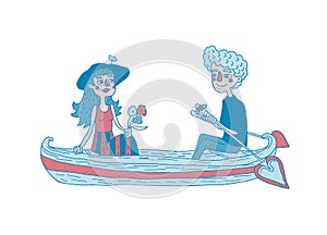 Young couple sailing on a boat. Dating.