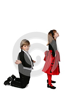 Young couple in satirical lover's fighting pose