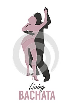 Young couple silhouettes dancing bachata, salsa or latin music.