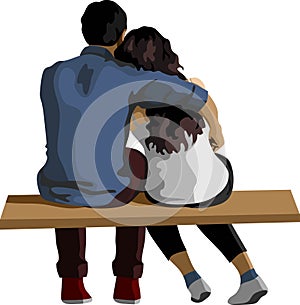Young Couple Sitting Bench Romantic Vector