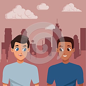 Young couple smiiling and walking cartoon