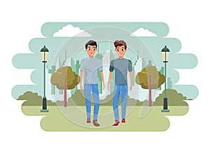 Young couple smiiling and walking cartoon