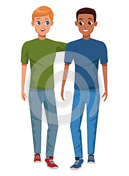 Young couple smiiling and walking cartoon