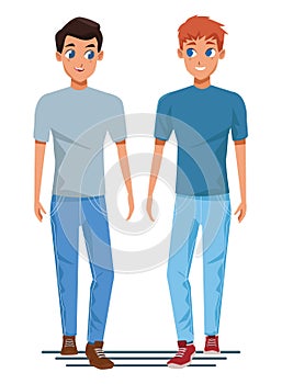 Young couple smiiling and walking cartoon