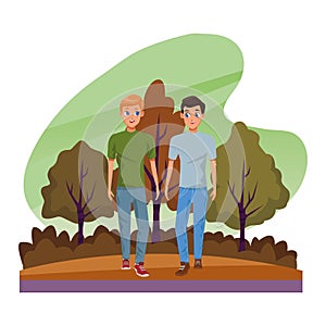 Young couple smiiling and walking cartoon