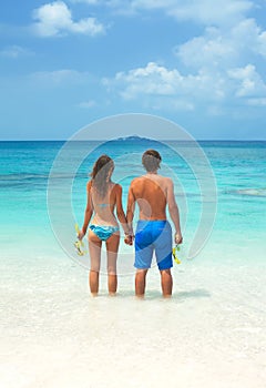 Young couple snorkeling together