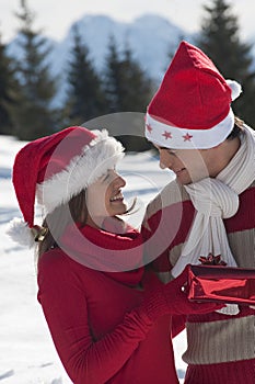 Young couple on the snow