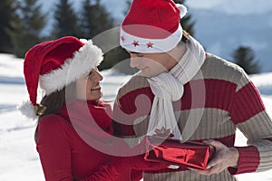 Young couple on the snow