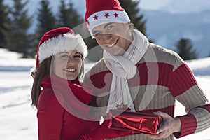 Young couple on the snow