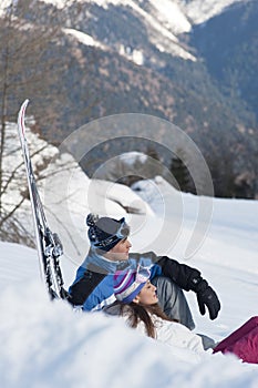 Young couple on the snow