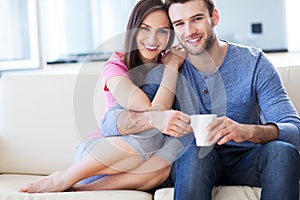 Young couple on sofa