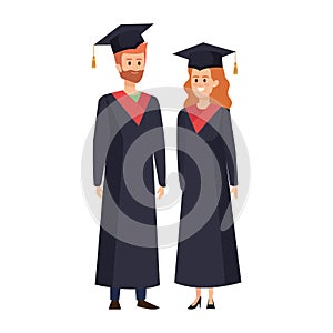 young couple students graduated characters