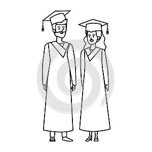 young couple students graduated characters