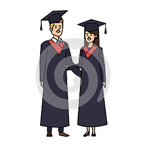 young couple students graduated characters