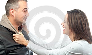 Young couple talking, laughing and joking