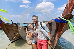 Young Couple Tourist Long Tail Thailand Boat Ocean Sea Vacation Travel Trip