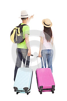 Young couple tourist with travel suitcase