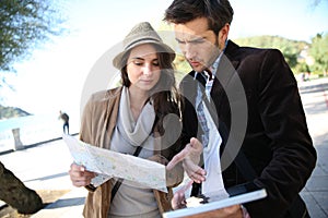 Young couple travelling and sightseeing