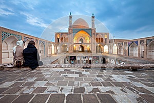 Young Couple Visiting Agha Bozorgi Mosque of Kashan City in Iran