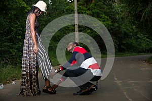 Young couple walking in the countryside