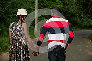 Young couple walking in the countryside