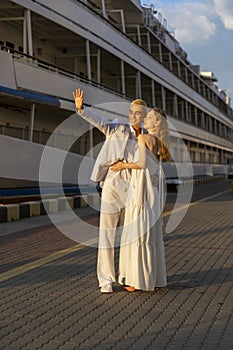 young couple walking in the port