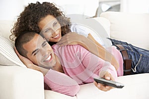 Young Couple Watching TV