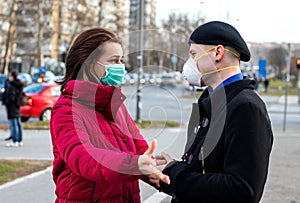 Young couple wearing masks for protection.