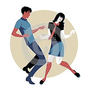 Young couple wearing retro clothes 60s, dancing Northern Soul or Mod style