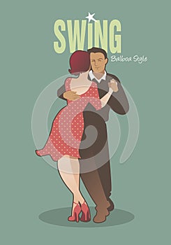 Young couple wearing retro clothing, dancing `balboa` style swing