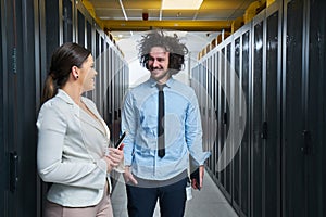 Young couple working at a data center