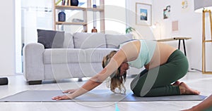 Young couple, yoga and exercise on floor, home and pregnancy for wellness, health and workout together. Pregnant woman