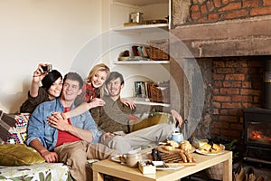 Young couples in cosy cottage