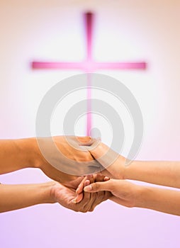 Young couples hold hands together in the church