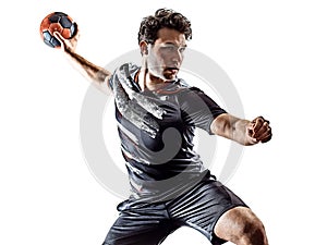 Young court handball player man silhouette shadow isolated white background