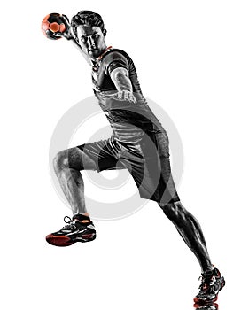 Young court handball player man silhouette shadow isolated white background
